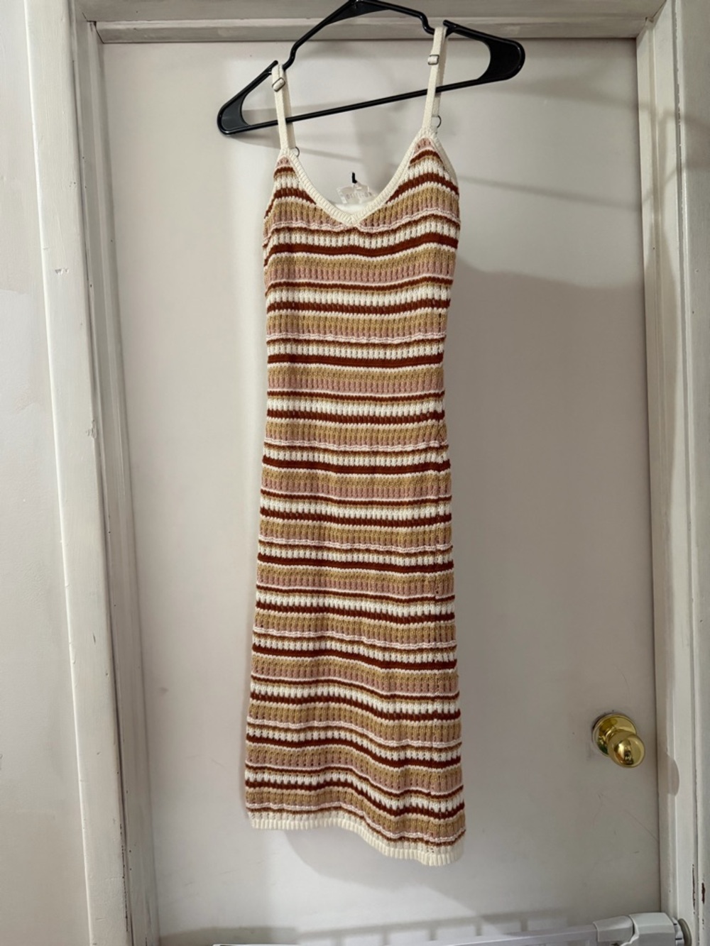 Olive & Oak Striped Knit Midi Dress in Cream, Brown & Pink